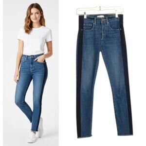 Loft High waist Medium wash raw  frayed Hem Skinny Jeans with side stripe sz: 24